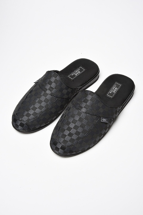 Ekose Desenli Poli Taban Ev Terliği G & C Collection 385 - Siyah