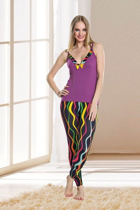 Mor Uzun Kuşaklı Sabahlık Pijama Takımı Lady 13857 - Mor