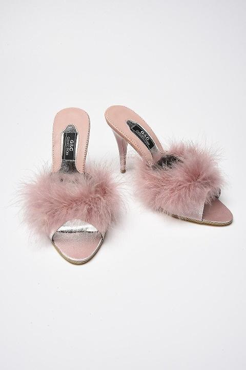 Kırmızı, Pembe, Siyah-Gri Gelin Çeyiz Terliği G & C 225 - Pudra