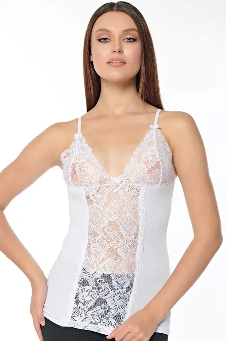 Dantel İşlemeli Beyaz Atlet Pamuklu Kolcu 2580