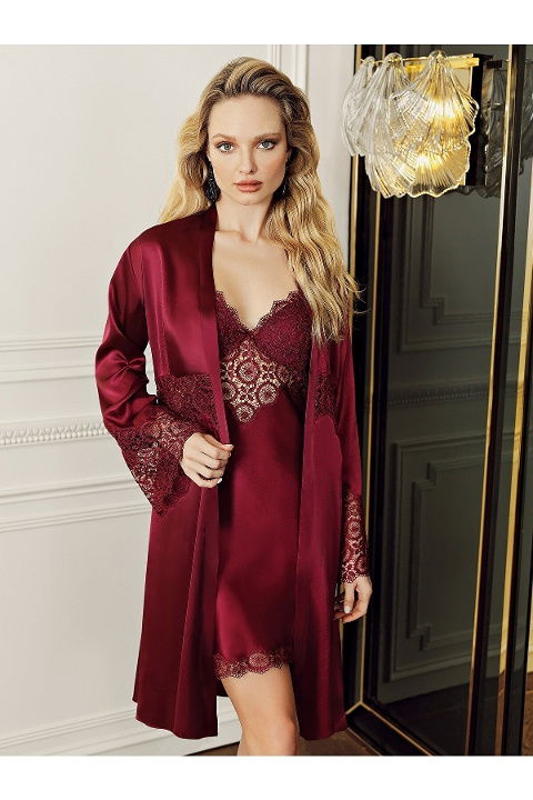 Göğüs Dantelli Kısa Saten Gecelik Sabahlık Perin 4016 - 2