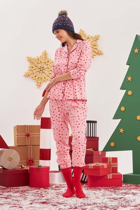 NBB Pamuklu Düğmeli Gömlek Yaka Pijama Takımı NBB 67531 - Görsel 2