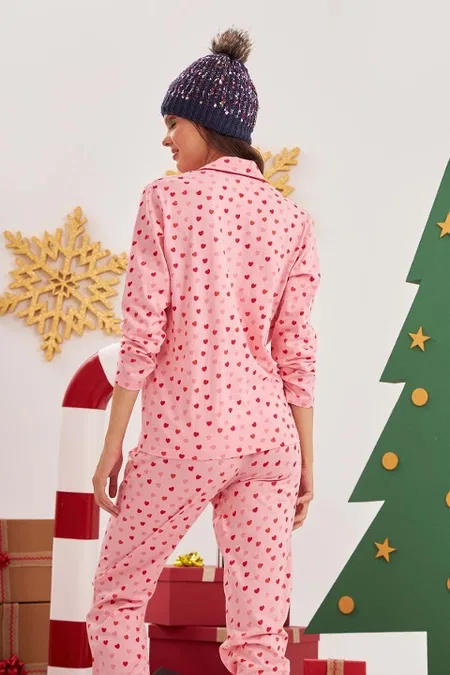 NBB Pamuklu Düğmeli Gömlek Yaka Pijama Takımı NBB 67531 - Görsel 3