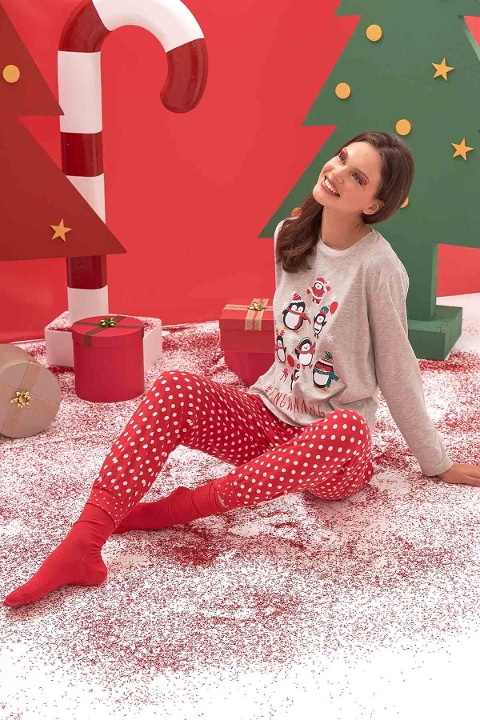 NBB Puantiyeli Uzun Kollu Kadın Pijama Takımı NBB 67646