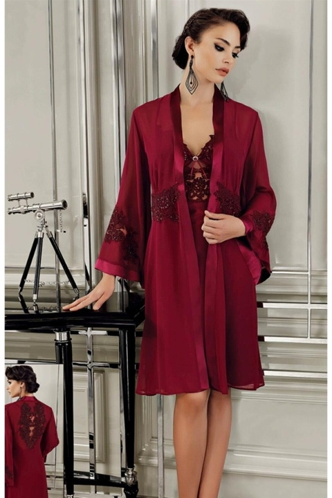 Güpürlü Poliamid Saten Gelin Çeyiz Seti Perin 9400 - Bordo