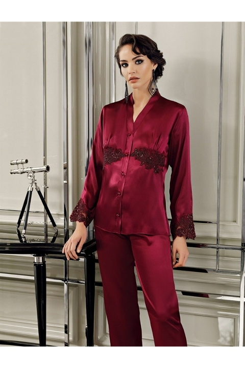 Güpürlü Poliamid Saten Gelin Çeyiz Seti Perin 9400 - Bordo