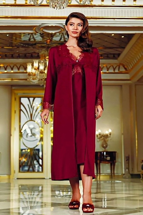 Viskon Microfiber Güpürlü Yırtmaçlı Penye Seti Perin 130 - Bordo