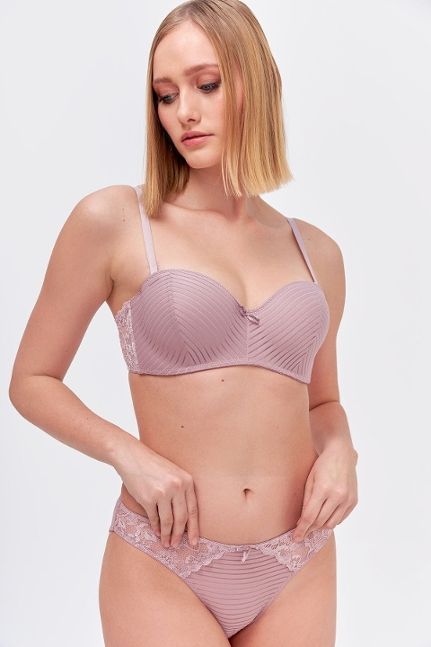 Hafif Destekli Straplez Sütyen Külot Takım Siyah NBB 4691 - Gül Kurusu