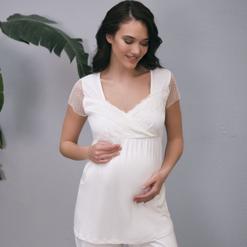 Anıl Kısa Kol T-Shirt Pantolon Hamile Sabahlık Takım Anıl 5648 - Görsel 3