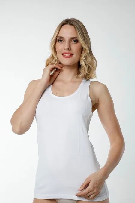 Pamuklu Likralı Rahat Doku Kadın Atlet HMD 2412 - Beyaz