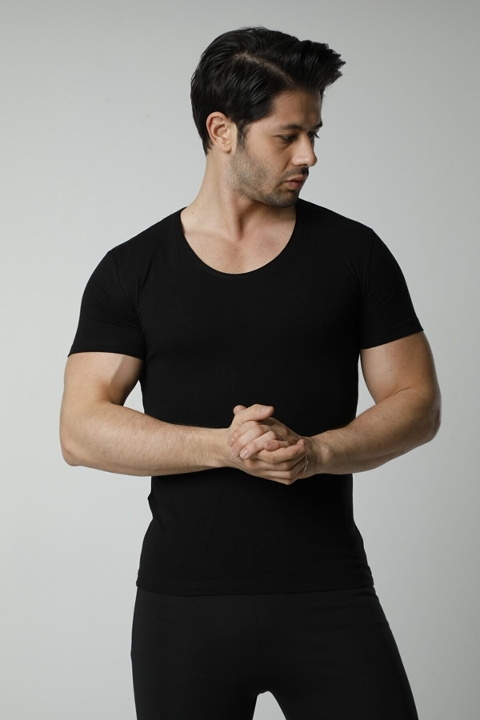 Pamuklu Derin Bisiklet Yaka Erkek Atlet HMD 715 - Siyah