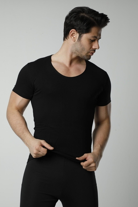 Pamuklu Derin Bisiklet Yaka Erkek Atlet HMD 715 - Siyah