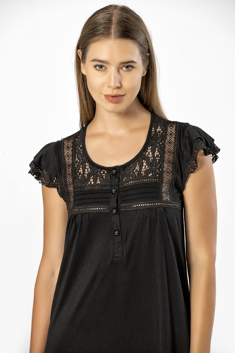 Dantelli Viskon Kadın Gecelik Siyah Türen 3284 - Siyah