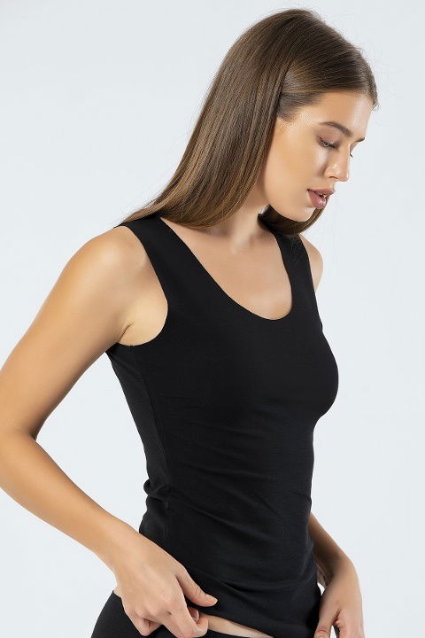 Lazer Kesim Pamuklu Atlet Uzun Boy Siyah Türen 906 - 2