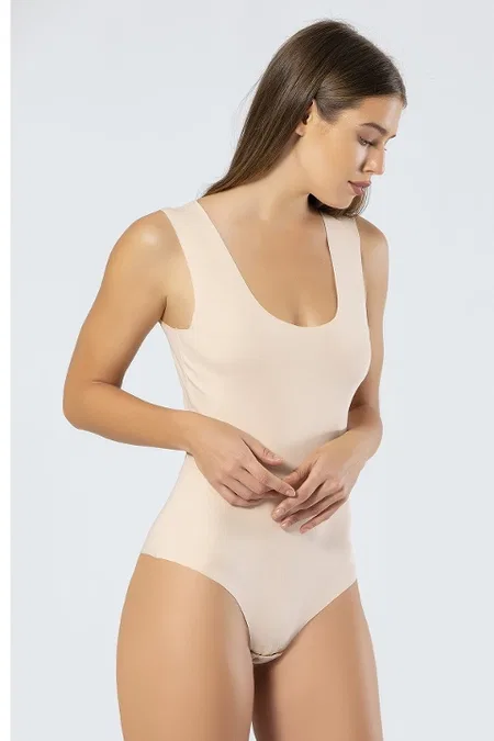 Pamuklu Esnek Tek Parça Çıtçıtlı Body Türen 905 - Ten