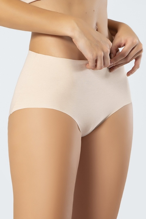 Pamuklu Yüksek Bel Slip Külot Esnek Dikiş Türen 911 - Ten