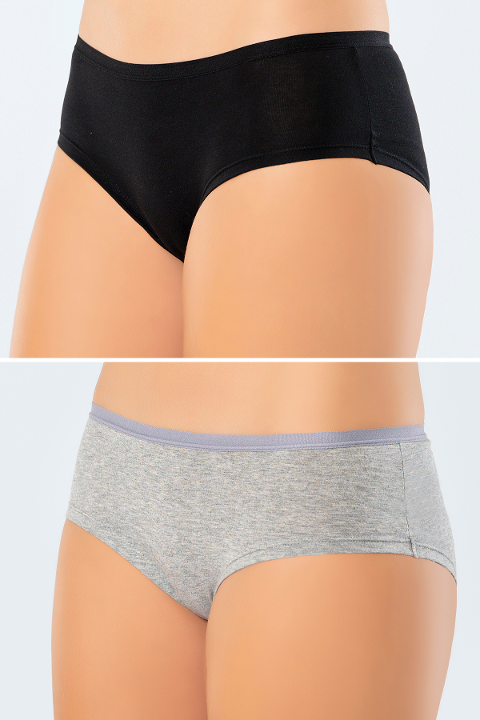 Yüksek Bel Pamuklu Külot 2'Li Paket Siyah-Gri Türen 918
