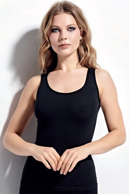 Kalın Askılı Pamuklu Siyah Sporcu Atlet Kolcu 2541