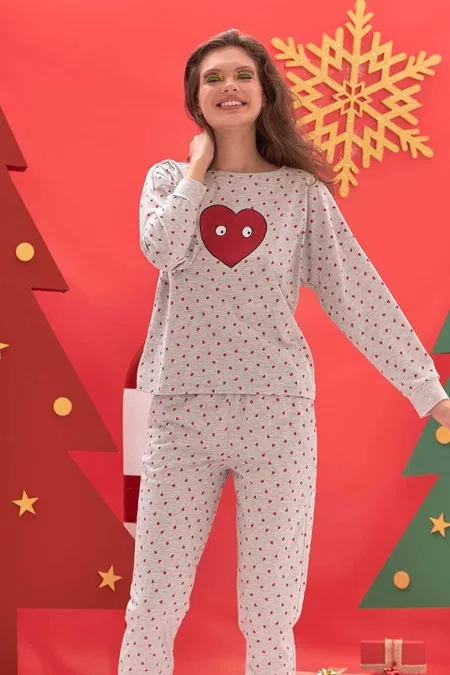 NBB Pamuklu Kalpli Uzun Kollu Kadın Pijama Takımı NBB 67515 - Görsel 3