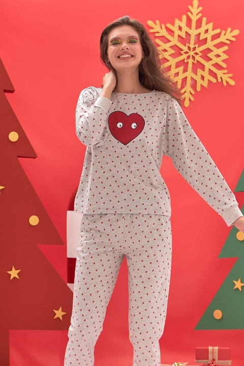 NBB Pamuklu Kalpli Uzun Kollu Kadın Pijama Takımı NBB 67515 - Görsel 3