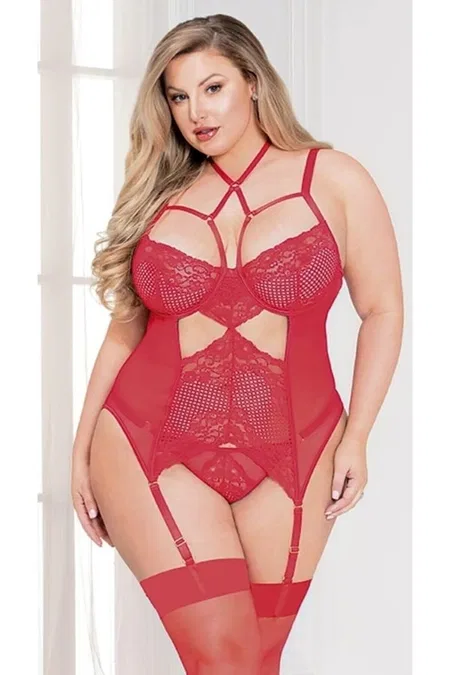 Kırmızı Dantelli Büyük Beden Jartiyer Takım For Dreams 8313 - Kırmızı