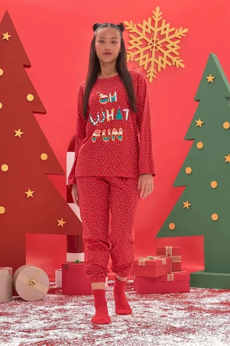 NBB Puantiyeli Pamuklu Kadın Pijama Takımı NBB 67647 - Görsel 2