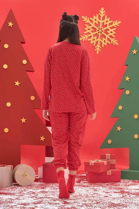 NBB Puantiyeli Pamuklu Kadın Pijama Takımı NBB 67647 - Görsel 3
