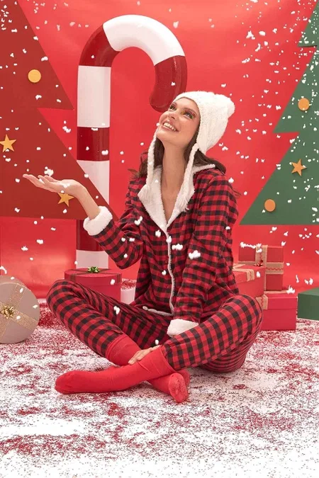 NBB Pötikare Desenli Pamuklu Kadın Pijama Takımı NBB 67596
