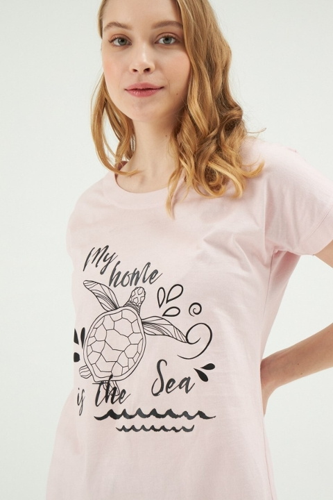 Eros Kısa Kollu Kaplumbağa Baskılı Şortlu Kadın Pijama Takımı Eros 30612 - Görsel 3