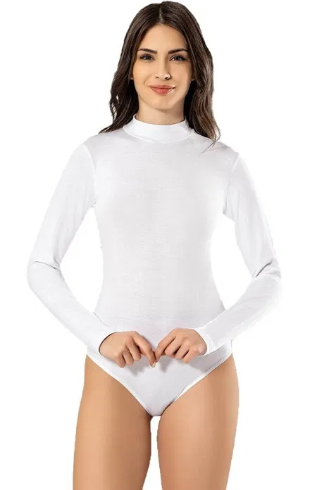 Balıkçı Yaka Uzun Kol Çıtçıtlı Body Siyah Beyaz Kota 6181 - Beyaz