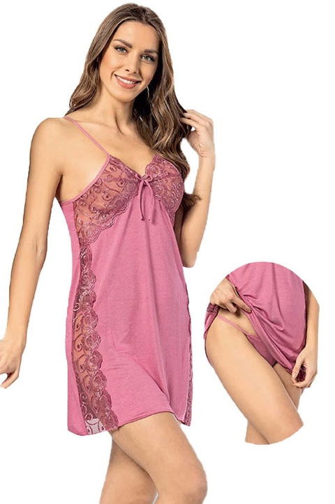 Kısa Askılı Saten Gecelik Kota 6203 - 2