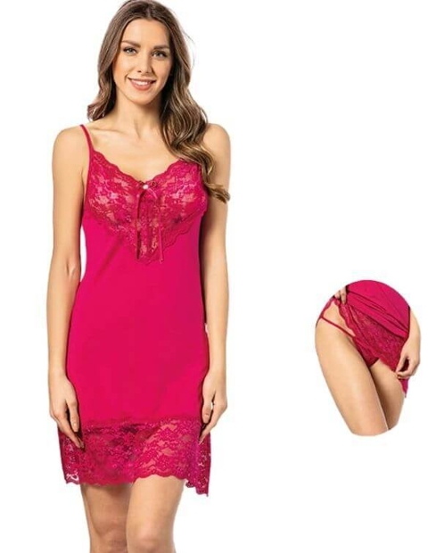 Dantelli Şeffaf Kadın Gecelik Takım Kota 6298 - Vişne