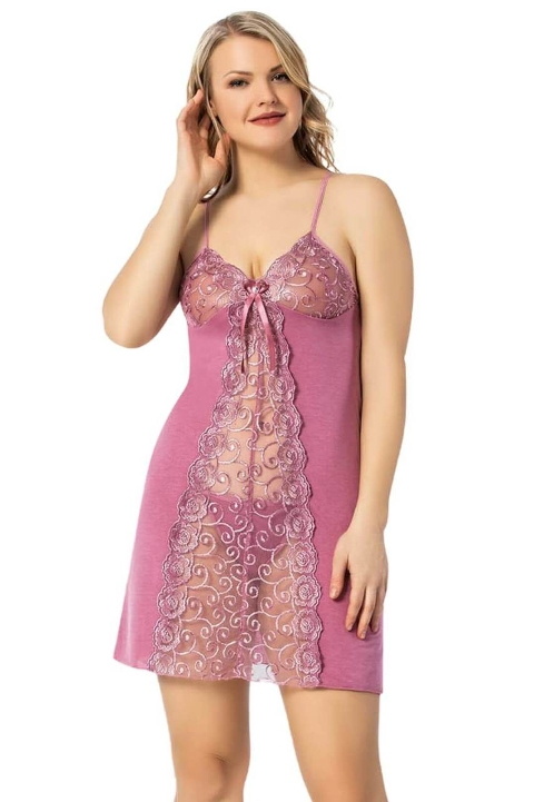 Transparan Üst Detaylı Fantazi Gecelik Takım Kota 6338 - Gül Kurusu