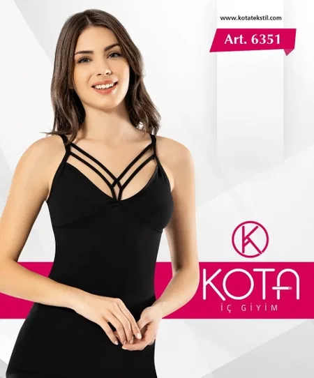 Pamuklu Geniş Askılı Kadın Atlet Kota 6351 - Siyah