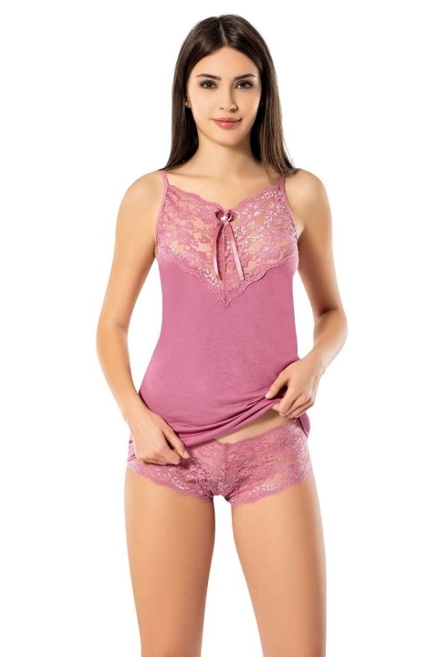 Dantel Detaylı Şortlu Kadın Gecelik Takım Kota 6367 - Gül Kurusu