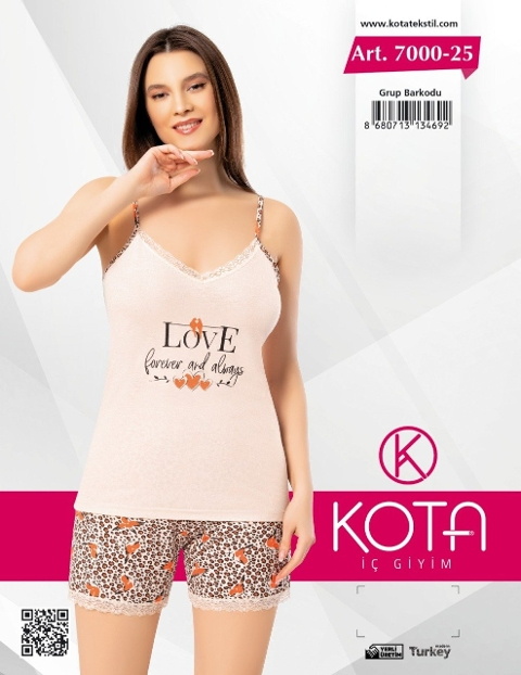 Pamuklu Şortlu Askılı Pijama Takım Kota 7000 - Görsel