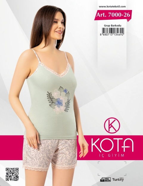 İnce Askılı Nefes Alabilir Şortlu Kadın Pijama Takımı Kota 7000
