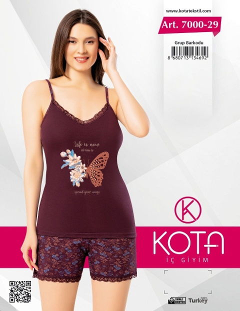 Kelebek Baskılı Pamuklu Şortlu Kadın Pijama Takımı Kota 7000