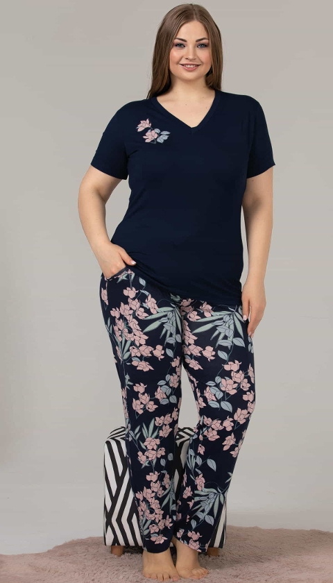 Lady Lacivert Büyük Beden Uzun Kollu Pijama Takımı Lady 10842 - Görsel 2