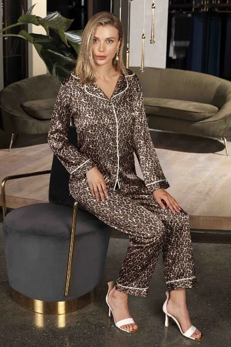 Leopar Desenli Saten Pijama Takımı Nurteks 5660 - Leopar