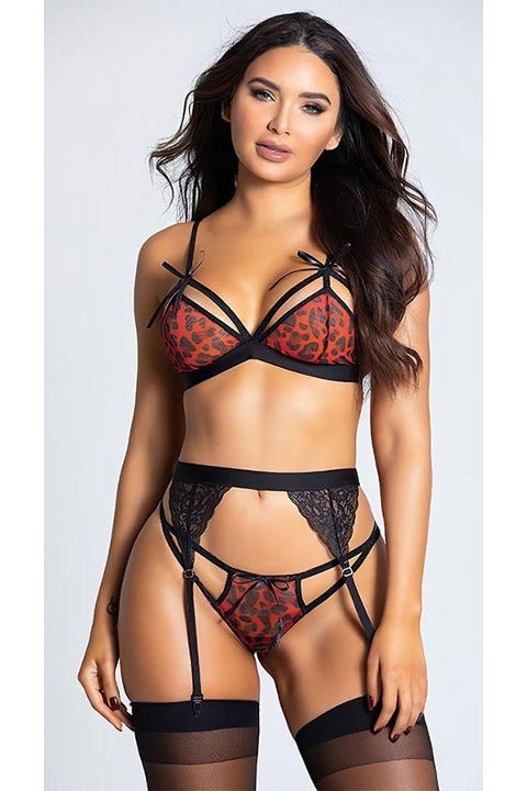 Leopar Desenli Jartiyer Takımı Ayarlanabilir Klips For Dreams 8356