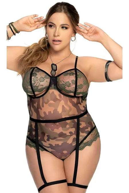 Şeffaf Dantel Tek Parça Fantezi Body For Dreams 8375 - Yeşil