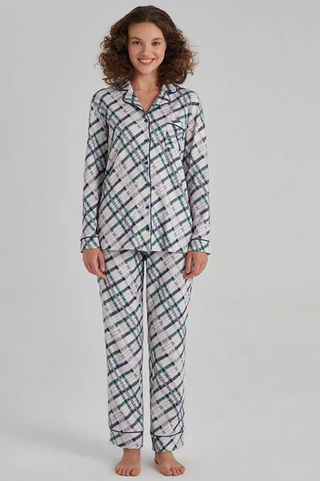 Eros Uzun Kollu Gömlek Yaka Pijama Takımı Lila Eros 31520
