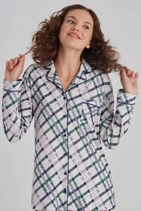 Eros Uzun Kollu Gömlek Yaka Pijama Takımı Lila Eros 31520 - Görsel 2