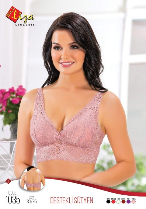 Dantel Detaylı Destekli Bustiyer Liza 1035 - Pudra