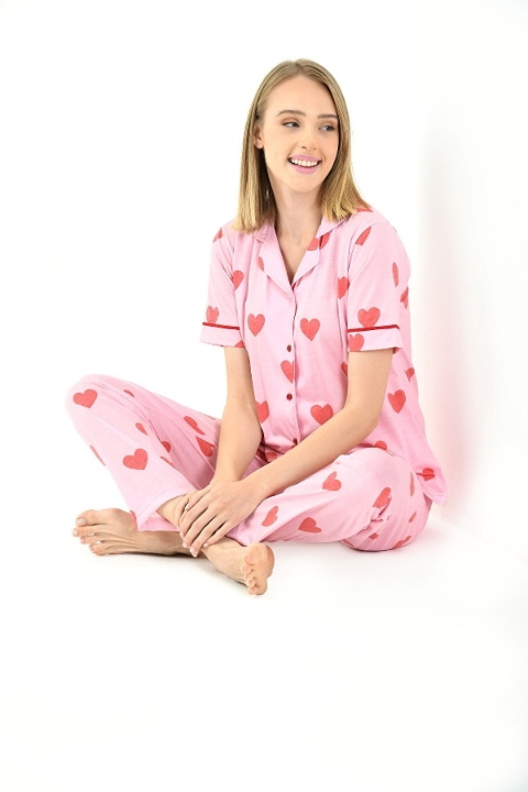 Yeni İnci Pembe Yarım Kol Düğmeli Pijama Takımı Yeni İnci 1819 - Görsel 4