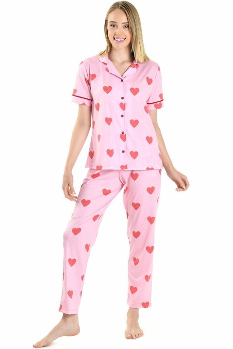 Yeni İnci Pembe Yarım Kol Düğmeli Pijama Takımı Yeni İnci 1819