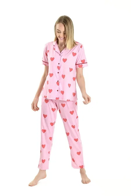 Yeni İnci Pembe Yarım Kol Düğmeli Pijama Takımı Yeni İnci 1819 - Görsel 3