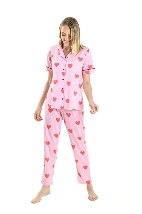Yeni İnci Pembe Yarım Kol Düğmeli Pijama Takımı Yeni İnci 1819 - Görsel 3
