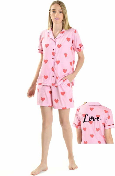 Yeni İnci Düğmeli Pembe Şort Pijama Takımı Yeni İnci 1820 - Görsel 2